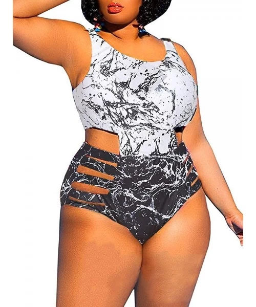 One-Pieces Womens Plus Size Cutout Swimsuit One Piece High Waisted Swimwear Bandage Tummy Control Monokini - Z-grey - C01969Y...