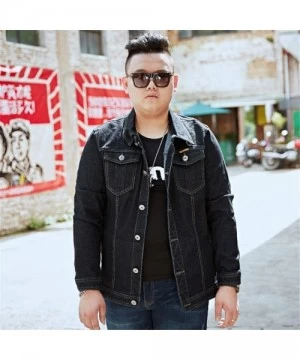 Rash Guards Jacket- Men's Fashion Winter Motorcycle Slim Hole Jeans Jacket Tops Plus Size - Black - C118XUCU5S6