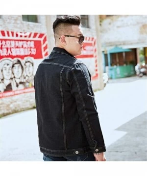 Rash Guards Jacket- Men's Fashion Winter Motorcycle Slim Hole Jeans Jacket Tops Plus Size - Black - C118XUCU5S6