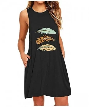 Cover-Ups Women Summer Casual T Shirt Dresses Beach Cover up Tank Dress Daisy Printing Sleeveless A Line Casual Dress Black -...