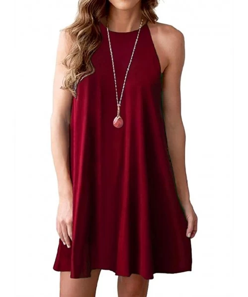 Cover-Ups Women's Dress Sweet & Cute Sleeveless Sleepwear Shift Dress Mini Dress - 12 Wine Red - CZ18SXY4D9S