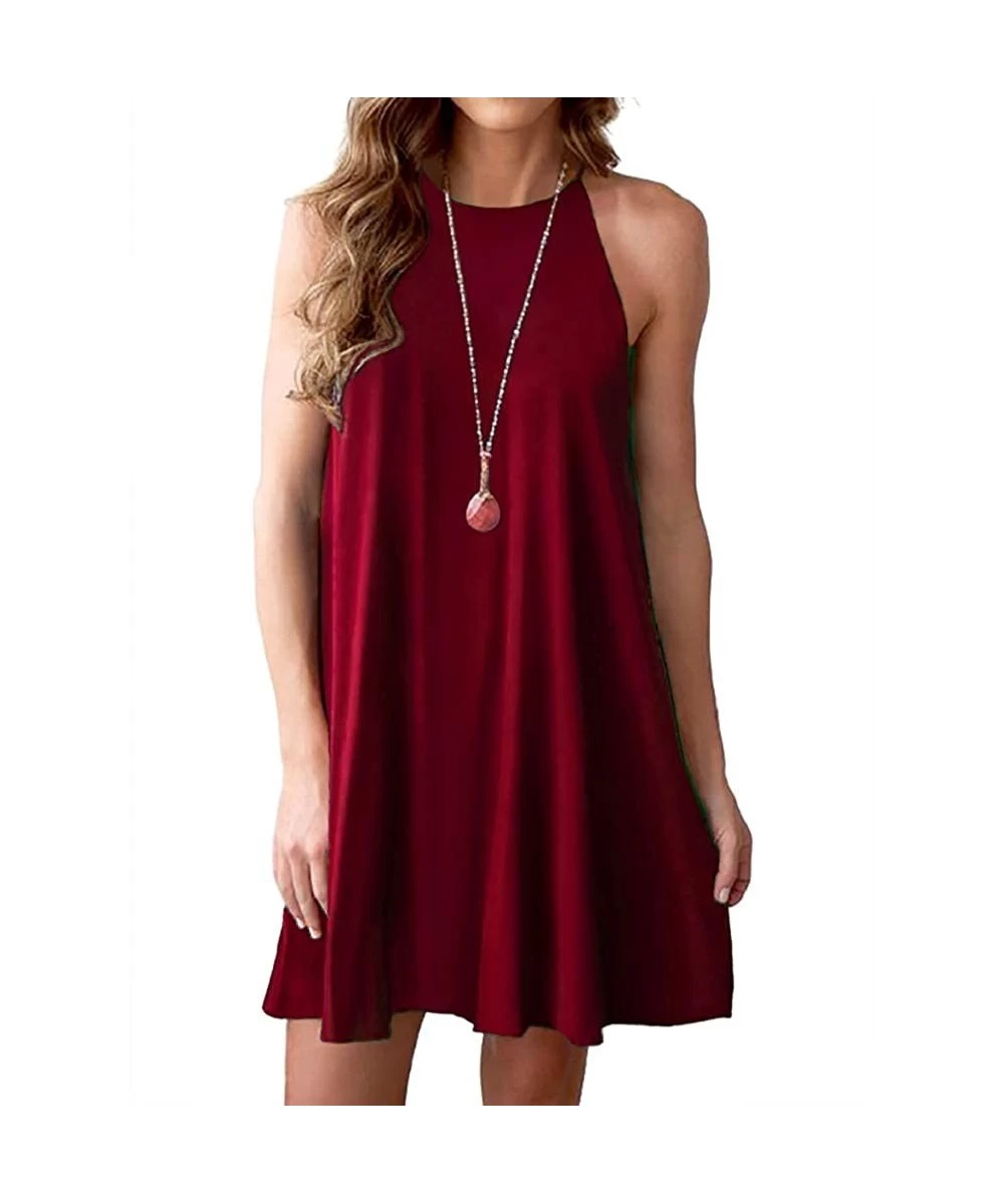 Cover-Ups Women's Dress Sweet & Cute Sleeveless Sleepwear Shift Dress Mini Dress - 12 Wine Red - CZ18SXY4D9S