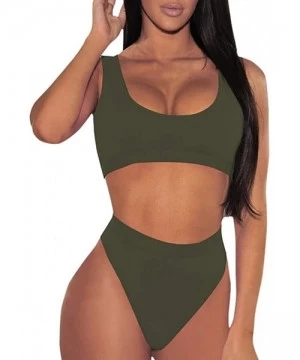 One-Pieces Women's One Piece Swimsuit Bathing Suit High Cut Low Back Tummy Control Athletic Swimwear - Army Green - C719C2G8CGM