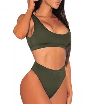 One-Pieces Women's One Piece Swimsuit Bathing Suit High Cut Low Back Tummy Control Athletic Swimwear - Army Green - C719C2G8CGM