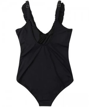 One-Pieces Women Ruffle V Neck One Piece Swimsuits Color Block Backless Bathing Suit - 37 Black - C51965D28CR