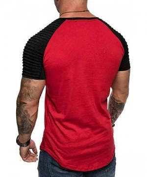 Rash Guards Casual Short Sleeve Slim Fit T-Shirt Fashion Pleated O Neck Short Sleeve Shirt Basic Tee Running Tops - Red - CA1...