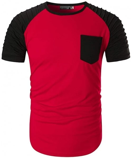 Rash Guards Casual Short Sleeve Slim Fit T-Shirt Fashion Pleated O Neck Short Sleeve Shirt Basic Tee Running Tops - Red - CA1...