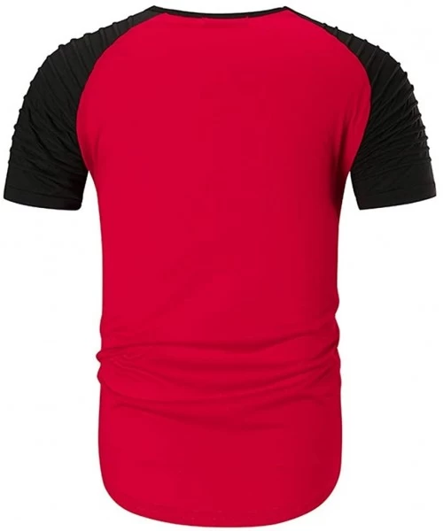 Rash Guards Casual Short Sleeve Slim Fit T-Shirt Fashion Pleated O Neck Short Sleeve Shirt Basic Tee Running Tops - Red - CA1...