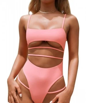 One-Pieces One Piece Swimsuits for Women Sexy Womens Bathing Suits Rave Bodysuit Clothes - Pink - CD19444ILA5