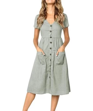 Board Shorts Womens Holiday Summer Beach Solid Short Sleeve Buttons Party Dress - Gray - CH18S9E9UD8