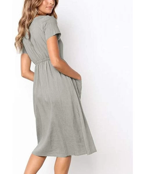 Board Shorts Womens Holiday Summer Beach Solid Short Sleeve Buttons Party Dress - Gray - CH18S9E9UD8