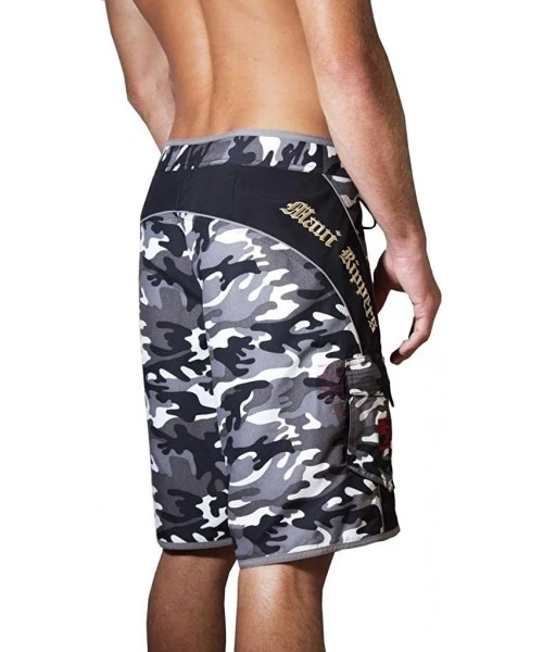 Board Shorts Men's Camo Board Shorts - Embroidered Octopus | Quick Dry Triple Stitch Swim Trunks - Black/White - CK18HAAO04K