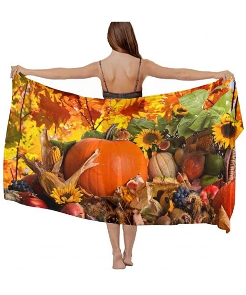 Cover-Ups Women Chiffon Scarf Shawl Wrap Sunscreen Beach Swimsuit Bikini Cover Up - Thanksgiving Pumpkin - C8190HING7Z