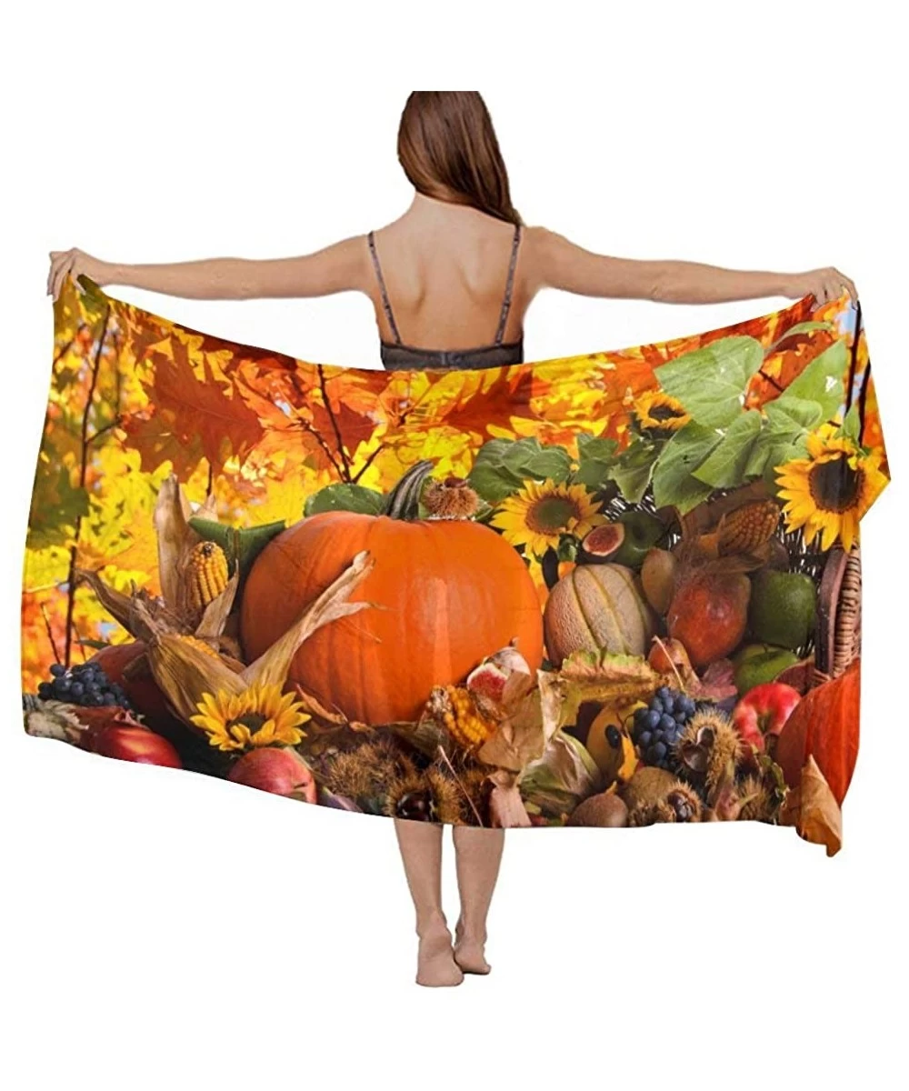 Cover-Ups Women Chiffon Scarf Shawl Wrap Sunscreen Beach Swimsuit Bikini Cover Up - Thanksgiving Pumpkin - C8190HING7Z