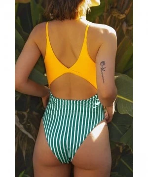 One-Pieces Women's Yellow Striped O Ring Cutout One Piece Swimsuit - CB19DWGHT5Z