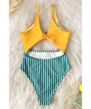 One-Pieces Women's Yellow Striped O Ring Cutout One Piece Swimsuit - CB19DWGHT5Z