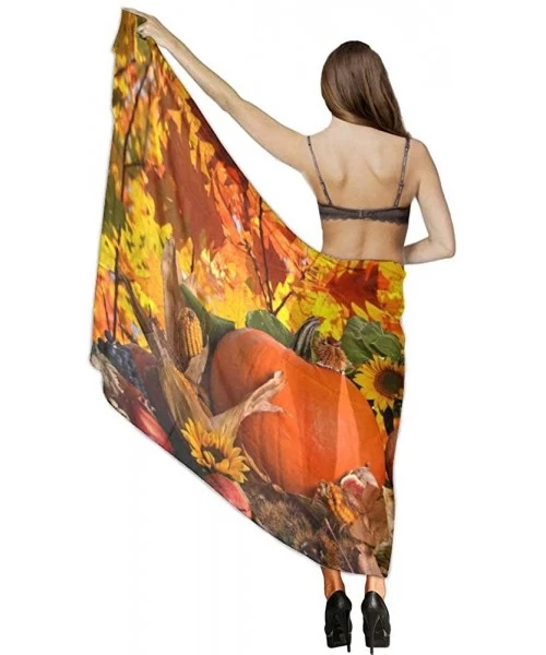 Cover-Ups Women Chiffon Scarf Shawl Wrap Sunscreen Beach Swimsuit Bikini Cover Up - Thanksgiving Pumpkin - C8190HING7Z