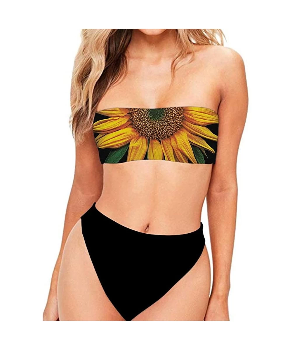 Sets Women's Strapless Bra Horizontal Bandeau Bikini Bottom Set Swimsuit S-XXL - Sunflower - C018QSKXSWL