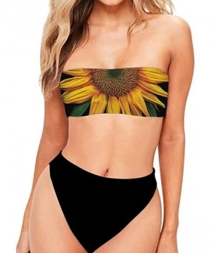 Sets Women's Strapless Bra Horizontal Bandeau Bikini Bottom Set Swimsuit S-XXL - Sunflower - C018QSKXSWL