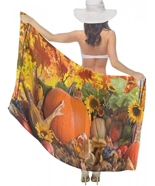 Cover-Ups Women Chiffon Scarf Shawl Wrap Sunscreen Beach Swimsuit Bikini Cover Up - Thanksgiving Pumpkin - C8190HING7Z