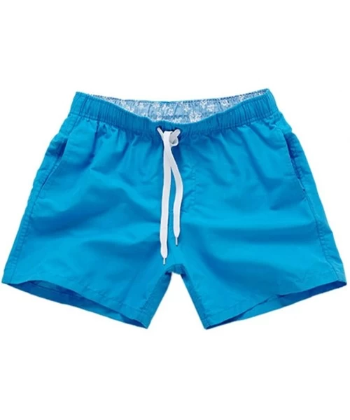 Trunks Mens Classic Solid Outdoor Beach Drawstring Shorts with Pockets Quick Dry Swim Trunks Athletic Pier Cargo Pants - Blue...