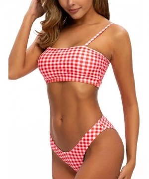 Sets Womens Two Piece Swimsuits Bandeau Bikini Swimsuits Brazilian Thong Cheeky High Waisted Bikini Set - Red - CT1966DXAGG