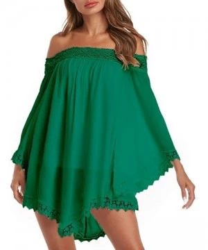 Cover-Ups Women Sexy Off Shoulder Blouses Loose Mini Dress Summer Beach Tunic Cover Up Shirt - 1-green - CK199ME00CA