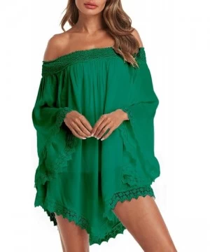 Cover-Ups Women Sexy Off Shoulder Blouses Loose Mini Dress Summer Beach Tunic Cover Up Shirt - 1-green - CK199ME00CA