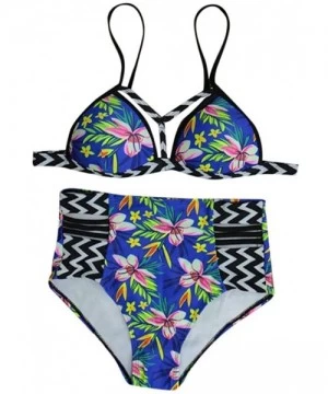 Sets Women High Waist Print Bikinis Swimsuit Push Up wear Brazilian Swimming - A Blue - CV18RIRQYE4