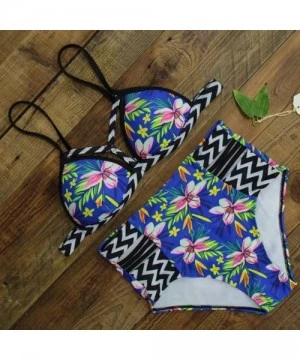 Sets Women High Waist Print Bikinis Swimsuit Push Up wear Brazilian Swimming - A Blue - CV18RIRQYE4