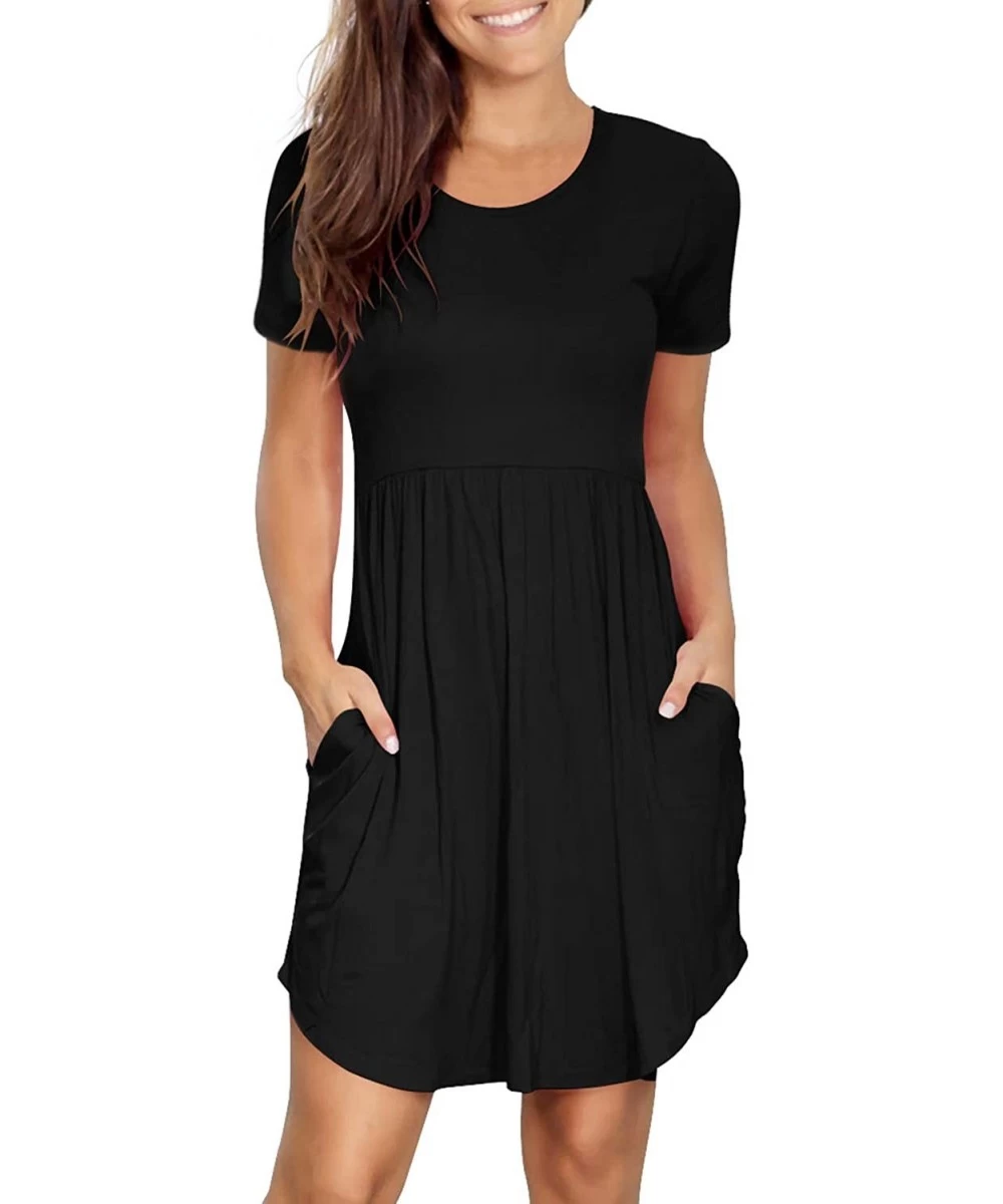 Cover-Ups Womens Dresses Summer Casual Loose Swing Sundress with Pockets - B Black - C819C78A2RD