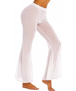 Cover-Ups Women's Perspective Sheer Mesh Pants Swimsuit Bikini Bottom Cover ups Pants - White(flare) - C318US3WG02