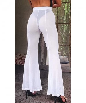 Cover-Ups Women's Perspective Sheer Mesh Pants Swimsuit Bikini Bottom Cover ups Pants - White(flare) - C318US3WG02