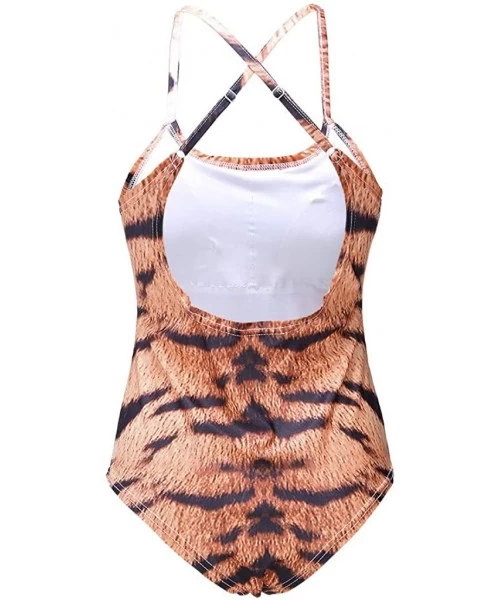 One-Pieces Fashion Women Plus Size Casual O-Neck Cross Lace Up Tiger Printed Swimwear 2019 New Swimsuit for Women - Orange - ...