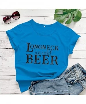 Rash Guards Longneck Ice Cold Beer Shirt Women T-Shirts with Funny Sayings for Women Letters Print Drinking Tee Tops - Blue -...