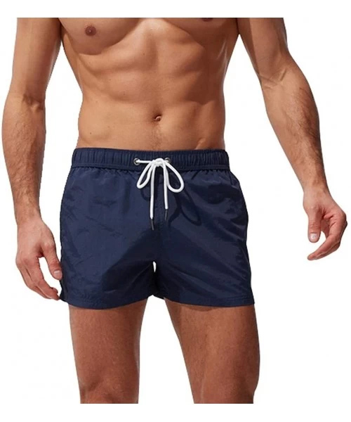 Trunks Men's Beach Shorts Quick Dry Swim Trunks Beach Track Pants Mesh Lining Solid Drawstring Walk Shorts with Pocket - Navy...