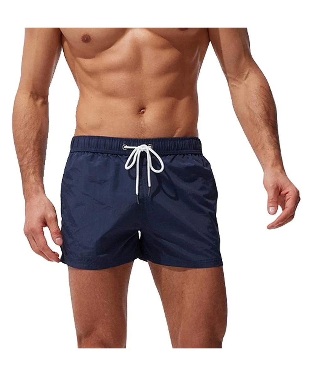 Trunks Men's Beach Shorts Quick Dry Swim Trunks Beach Track Pants Mesh Lining Solid Drawstring Walk Shorts with Pocket - Navy...