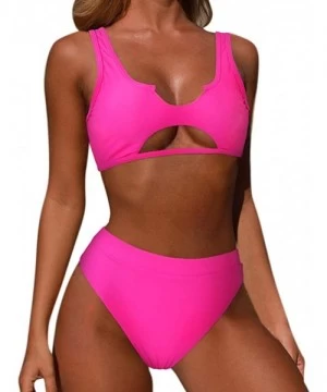 Sets Women Halter Fashion Sexy Swimwear 2 Pieces Swimsuit Bikini Set with Small Strap - 1-hot Pink - CW193QOA0WK