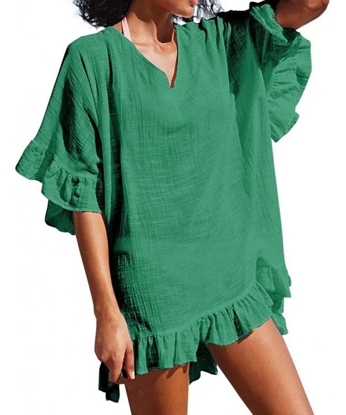 Cover-Ups Women Summer Cloting Beach Cover Up for Women Chiffon Tassel Swimsuit Summer Bikini Solid Swim Beachwear - Green - ...