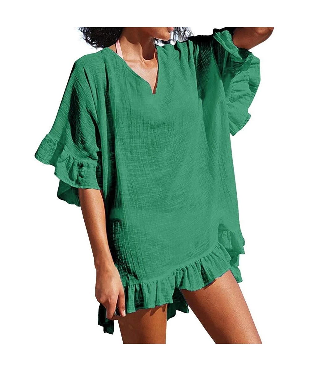 Cover-Ups Women Summer Cloting Beach Cover Up for Women Chiffon Tassel Swimsuit Summer Bikini Solid Swim Beachwear - Green - ...