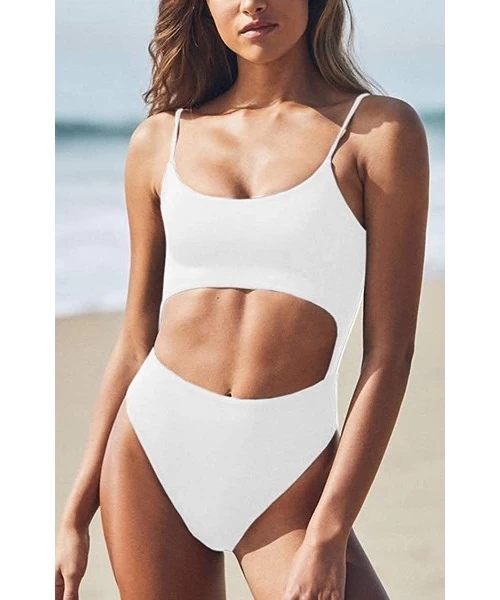 One-Pieces Womens Strappy Cut Out Front Monokini Lace Up Back Bathing Suit Criss Cross High Cut One Piece Swimsuit 07 White -...