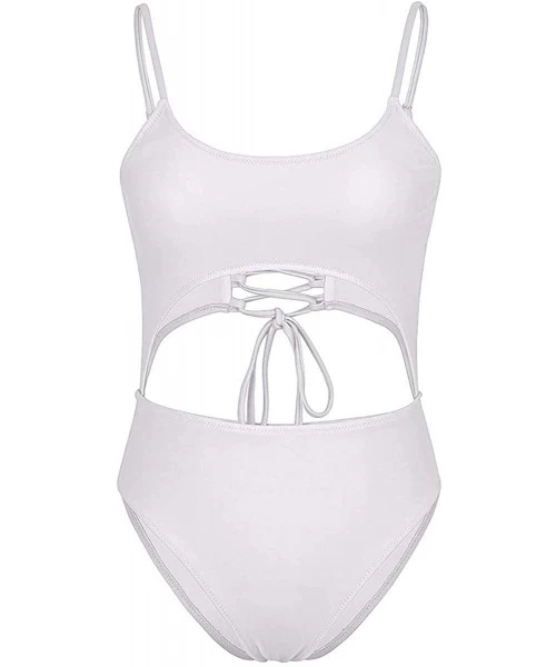 One-Pieces Womens Strappy Cut Out Front Monokini Lace Up Back Bathing Suit Criss Cross High Cut One Piece Swimsuit 07 White -...