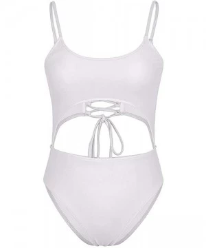 One-Pieces Womens Strappy Cut Out Front Monokini Lace Up Back Bathing Suit Criss Cross High Cut One Piece Swimsuit 07 White -...