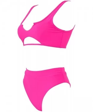 Sets Women Halter Fashion Sexy Swimwear 2 Pieces Swimsuit Bikini Set with Small Strap - 1-hot Pink - CW193QOA0WK