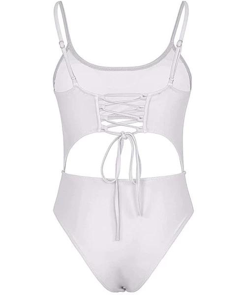 One-Pieces Womens Strappy Cut Out Front Monokini Lace Up Back Bathing Suit Criss Cross High Cut One Piece Swimsuit 07 White -...