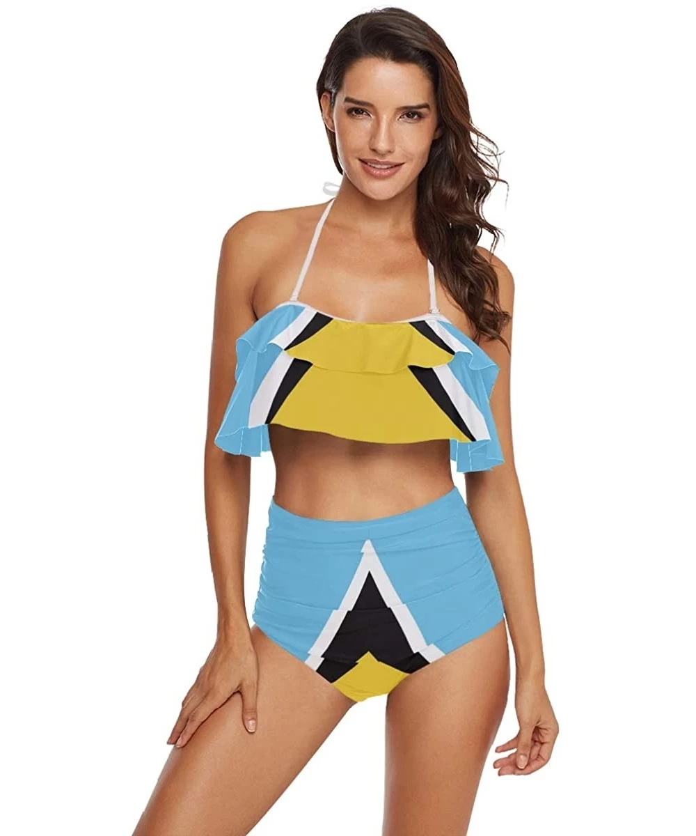 Sets Women Flounce High Waisted Bikini Set Halter Neck Two Piece Swimsuit Senegal Flag - Saint Lucia Flag - CM18U77TMNA