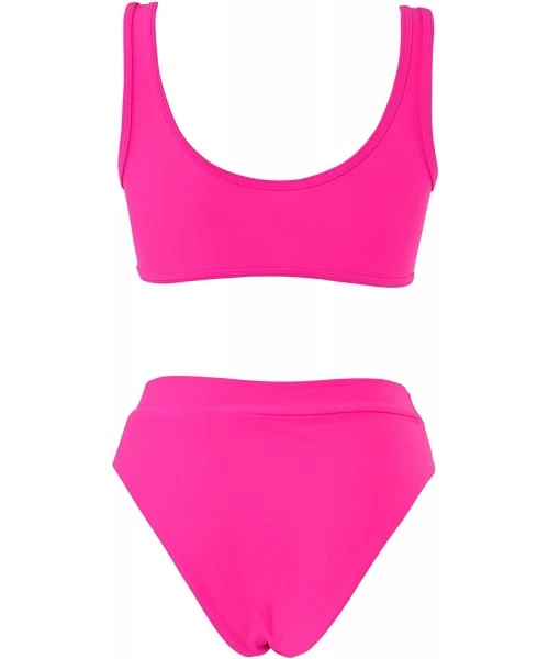 Sets Women Halter Fashion Sexy Swimwear 2 Pieces Swimsuit Bikini Set with Small Strap - 1-hot Pink - CW193QOA0WK