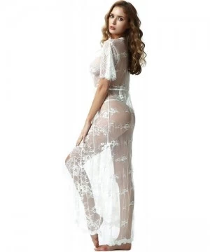 Cover-Ups Womens Swimsuit Cover Ups Long Lace Kimono Robe Sheer Lingerie Dress Maxi Beach Dress - White - CN18SK0A8CW