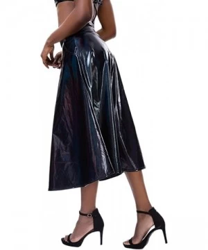 Cover-Ups Women's Glitter Holographic Skirt Shiny Metallic Midi Skirt Pleated A-line Party Maxi Skirt with Pocket Dance Outfi...