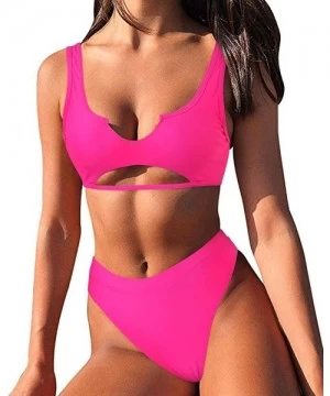 Sets Women Halter Fashion Sexy Swimwear 2 Pieces Swimsuit Bikini Set with Small Strap - 1-hot Pink - CW193QOA0WK